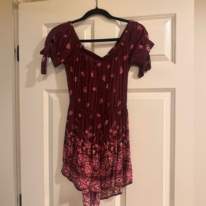 Floral Burgundy Off the Shoulder Romper
